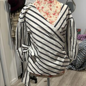 White House Black Market Black and White Striped Blouse